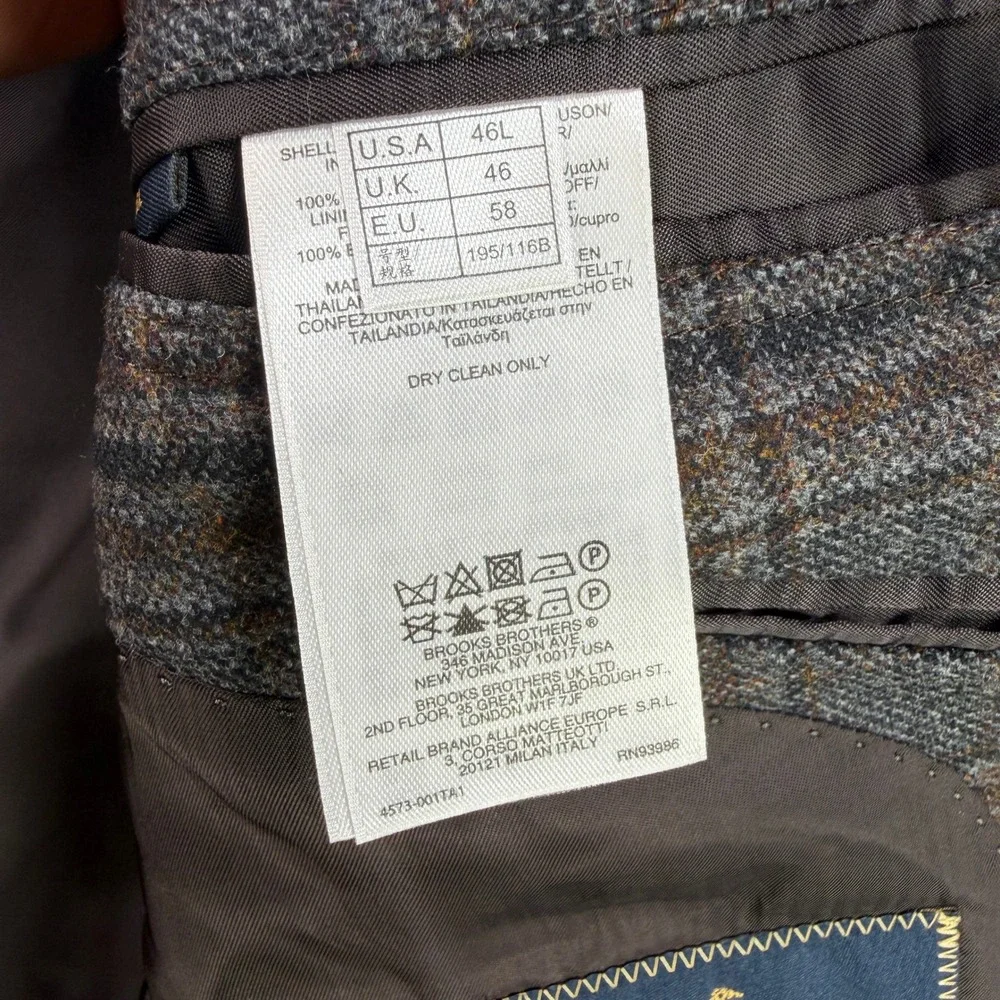 Brooks Brothers Sport Coat Mens 46L Gray Plaid Madison Wool Lanificio di Pray